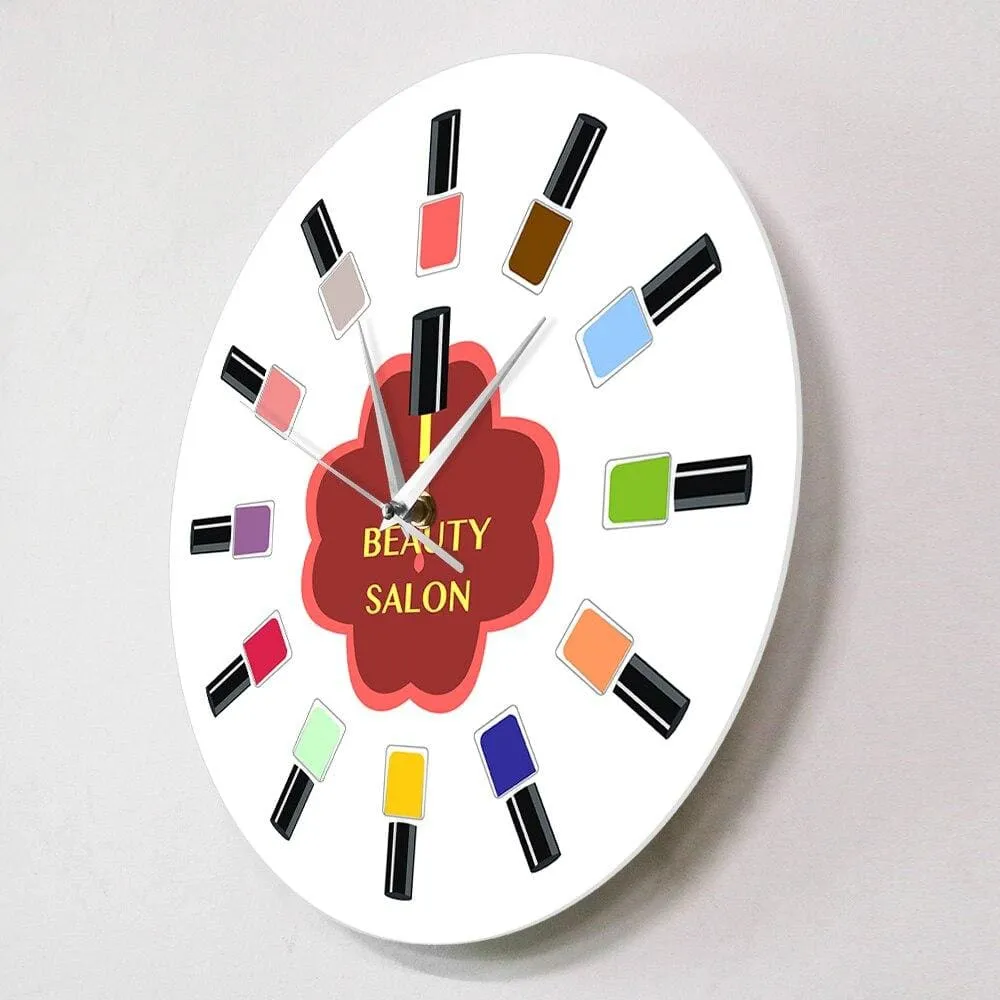 12 Colorful Nail Polish Beauty Salon Wall Clock with Manicure Pedicure Nail Wall