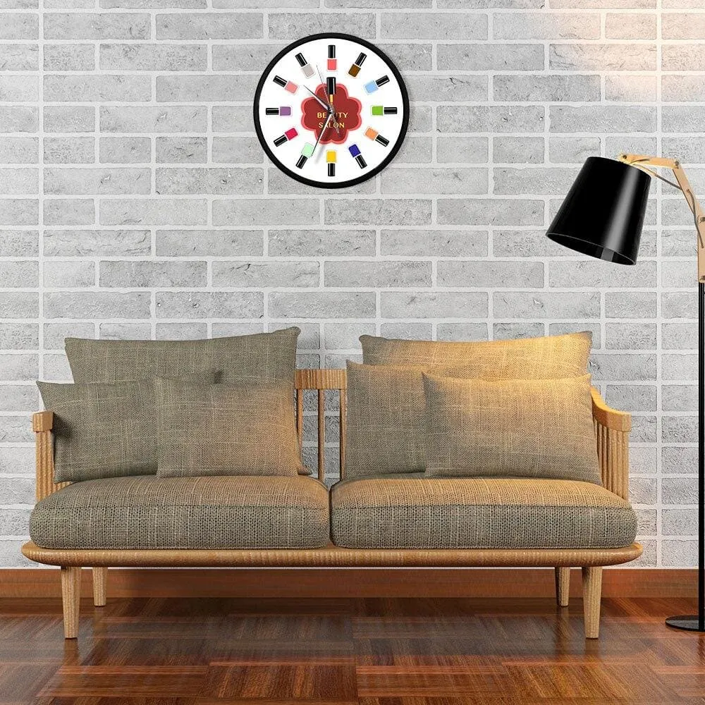 12 Colorful Nail Polish Beauty Salon Wall Clock with Manicure Pedicure Nail Wall