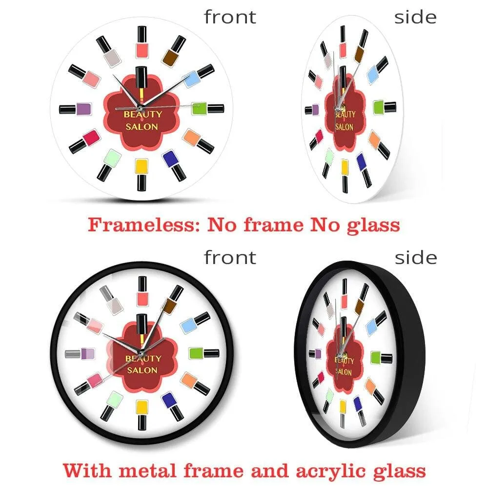 12 Colorful Nail Polish Beauty Salon Wall Clock with Manicure Pedicure Nail Wall
