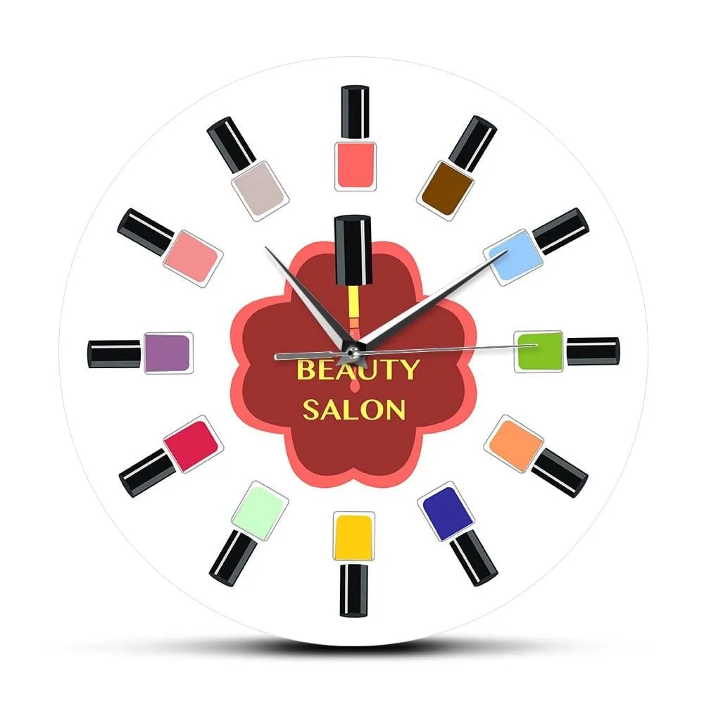 12 Colorful Nail Polish Beauty Salon Wall Clock with Manicure Pedicure Nail Wall