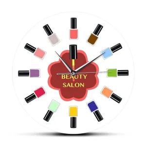 12 Colorful Nail Polish Beauty Salon Wall Clock with Manicure Pedicure Nail Wall