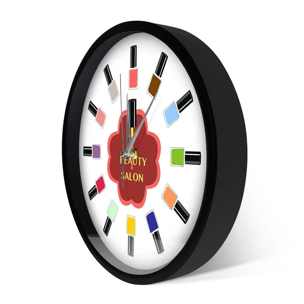 12 Colorful Nail Polish Beauty Salon Wall Clock with Manicure Pedicure Nail Wall