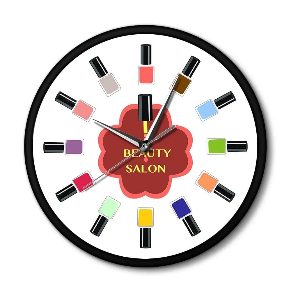 12 Colorful Nail Polish Beauty Salon Wall Clock with Manicure Pedicure Nail Wall