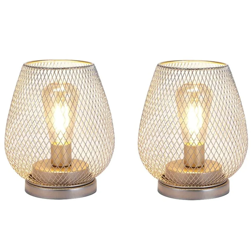 2pcs Metal Battery Operated Table Lamp with Led Edison Bulb for Home Decor