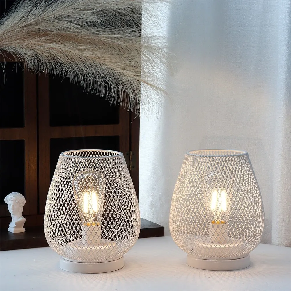 2pcs Metal Battery Operated Table Lamp with Led Edison Bulb for Home Decor