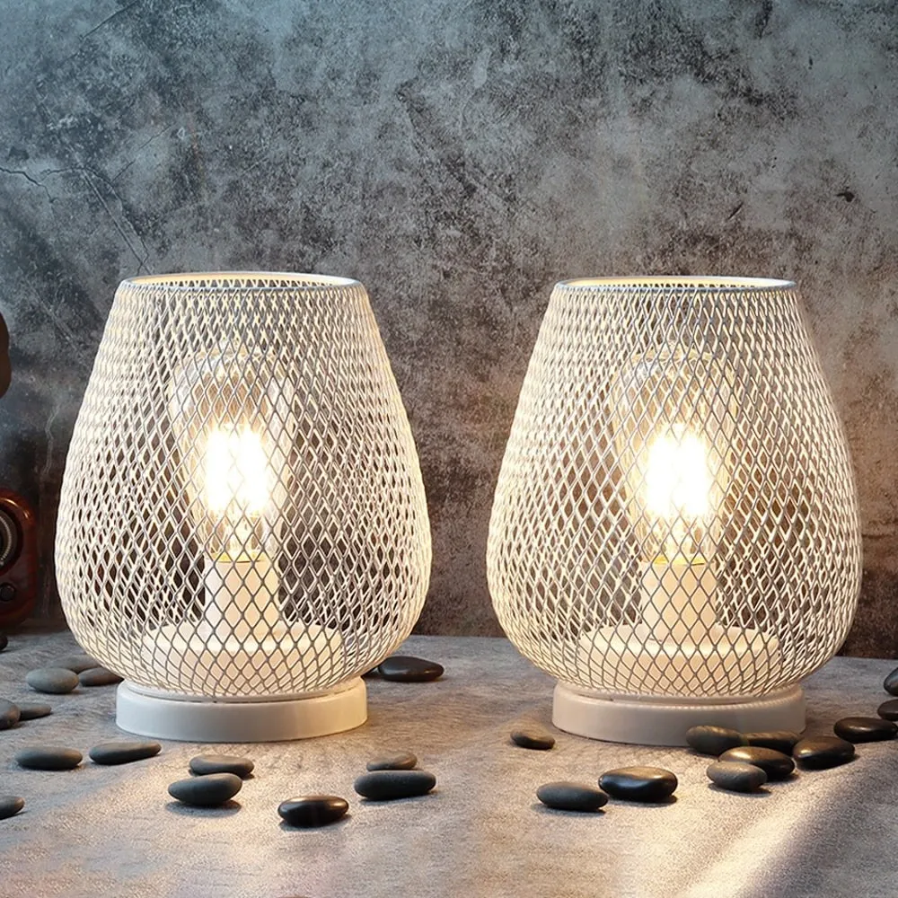 2pcs Metal Battery Operated Table Lamp with Led Edison Bulb for Home Decor