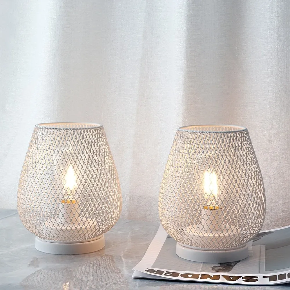 2pcs Metal Battery Operated Table Lamp with Led Edison Bulb for Home Decor