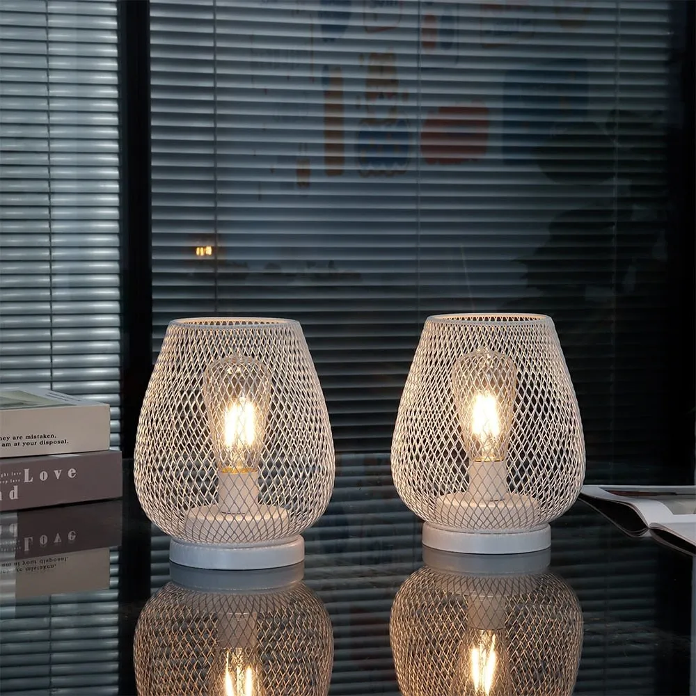 2pcs Metal Battery Operated Table Lamp with Led Edison Bulb for Home Decor