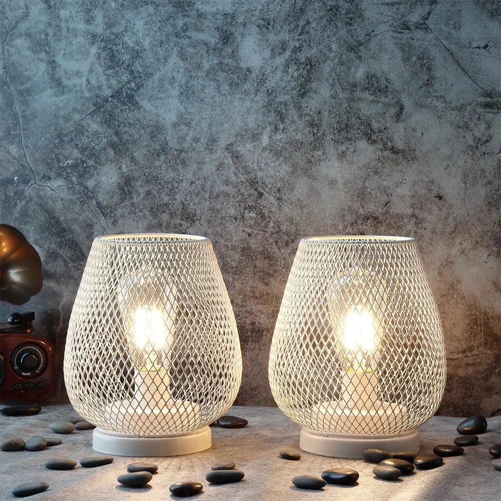 2pcs Metal Battery Operated Table Lamp with Led Edison Bulb for Home Decor