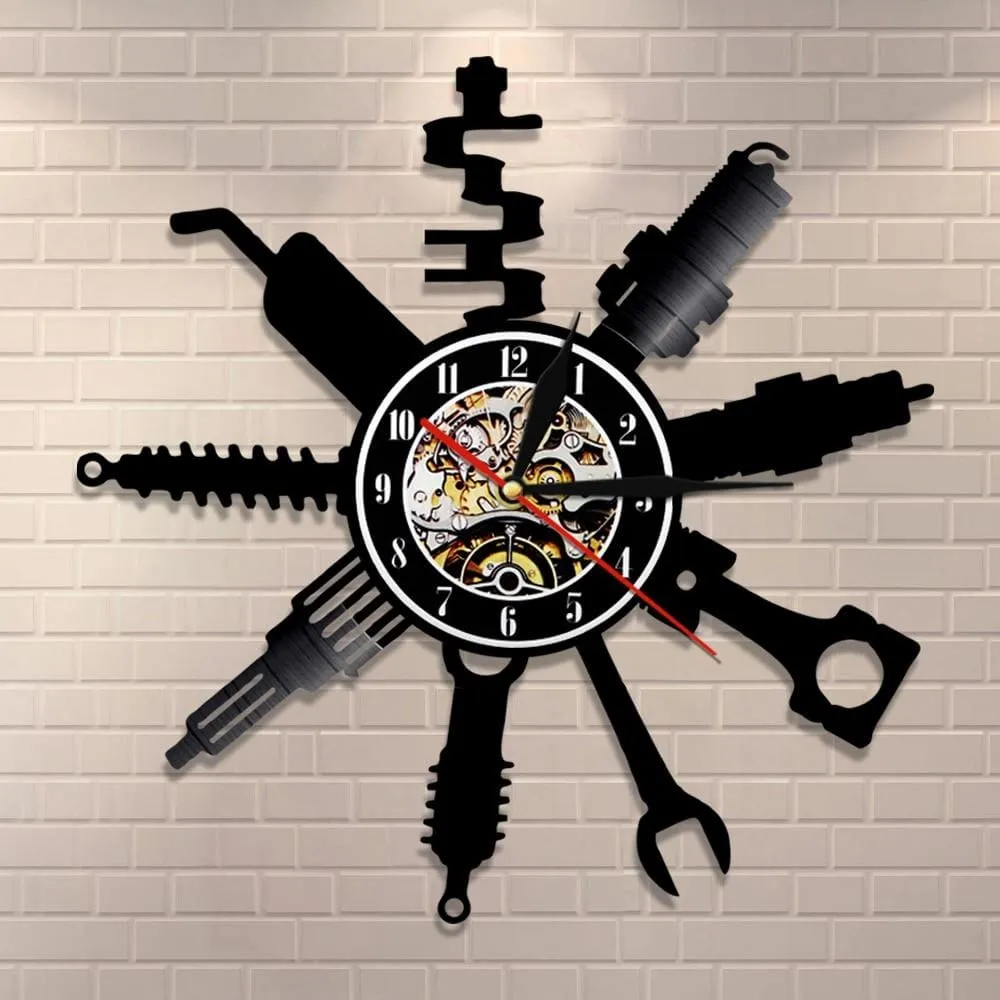 Auto Repair Shop Wall Sign Decorative Modern Led Vinyl Record Wall Clock Car