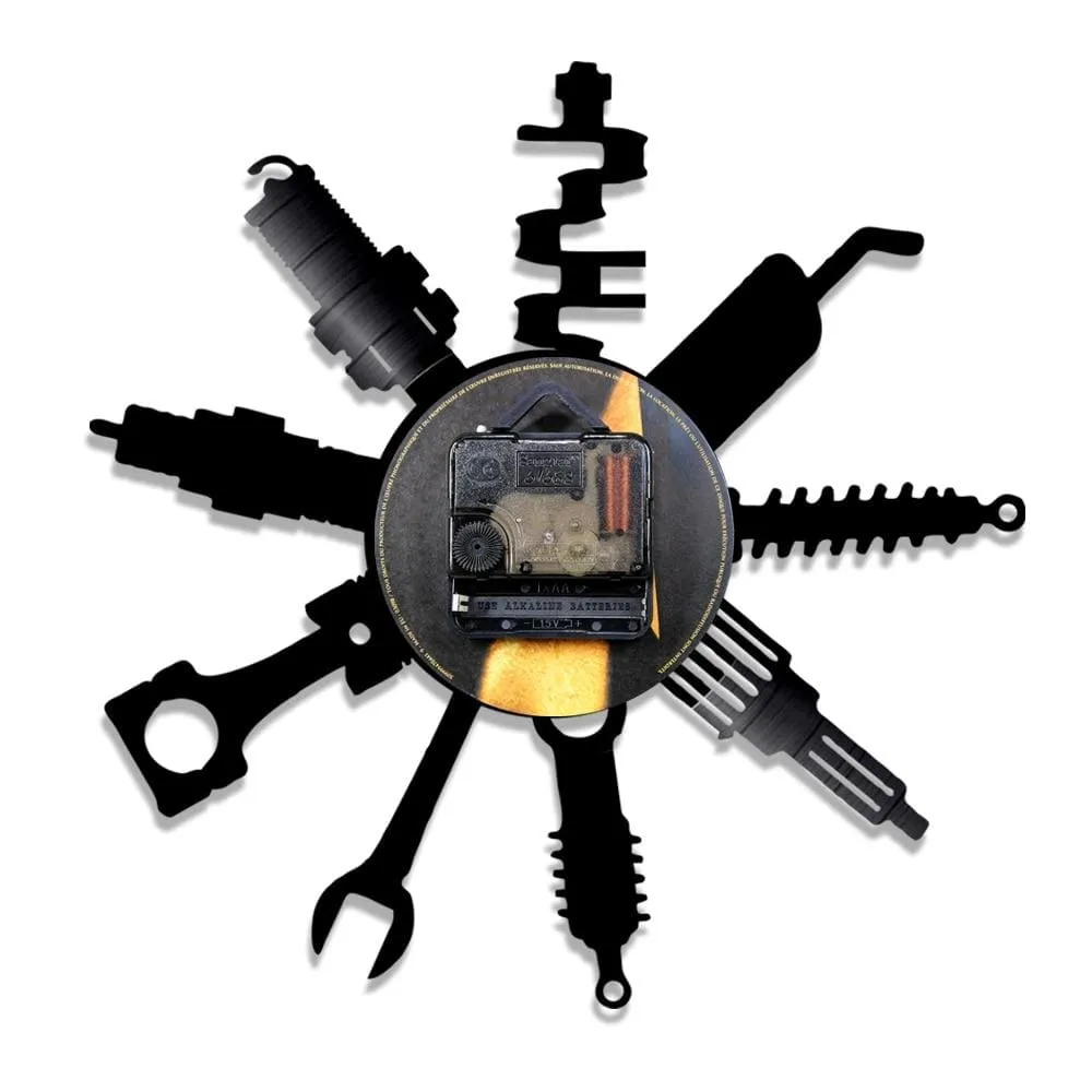 Auto Repair Shop Wall Sign Decorative Modern Led Vinyl Record Wall Clock Car
