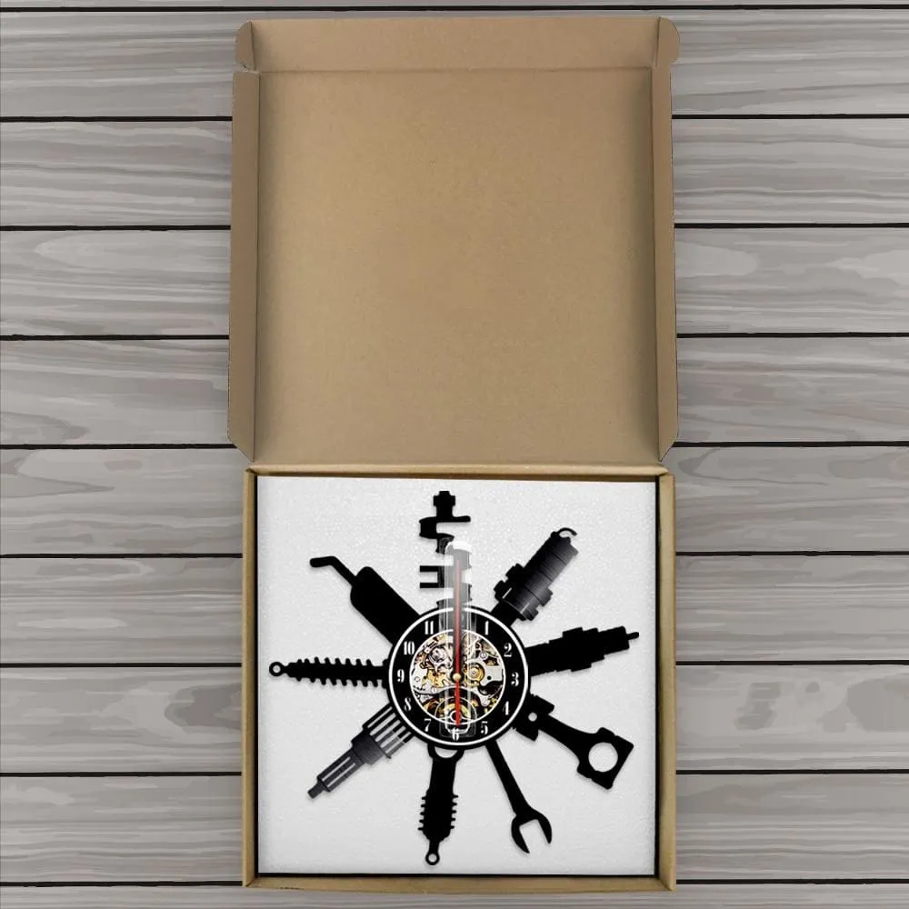Auto Repair Shop Wall Sign Decorative Modern Led Vinyl Record Wall Clock Car