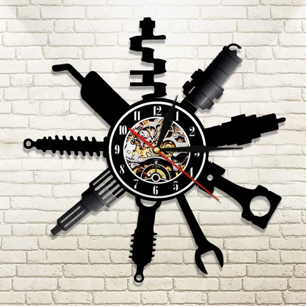 Auto Repair Shop Wall Sign Decorative Modern Led Vinyl Record Wall Clock Car