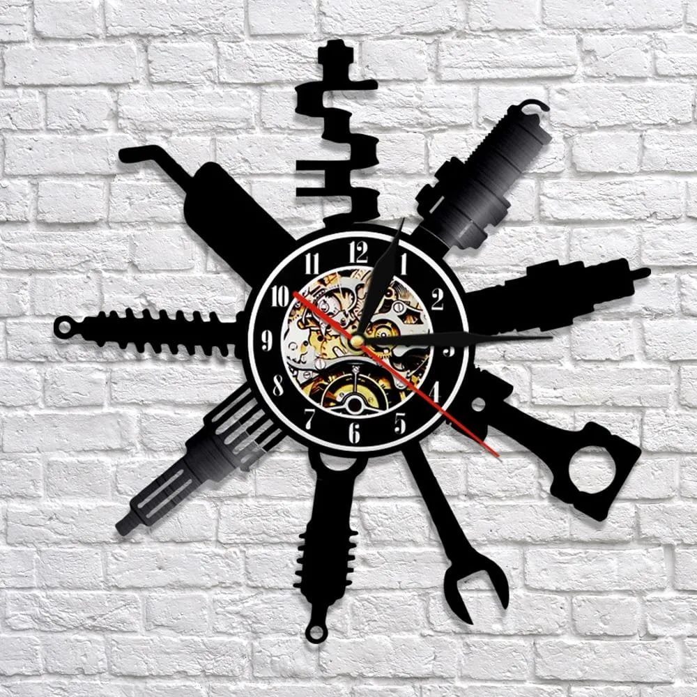 Auto Repair Shop Wall Sign Decorative Modern Led Vinyl Record Wall Clock Car