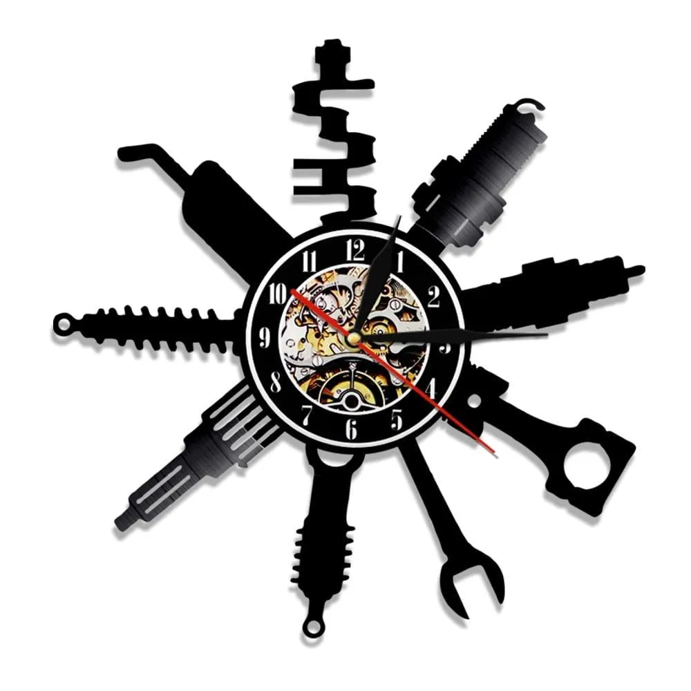 Auto Repair Shop Wall Sign Decorative Modern Led Vinyl Record Wall Clock Car