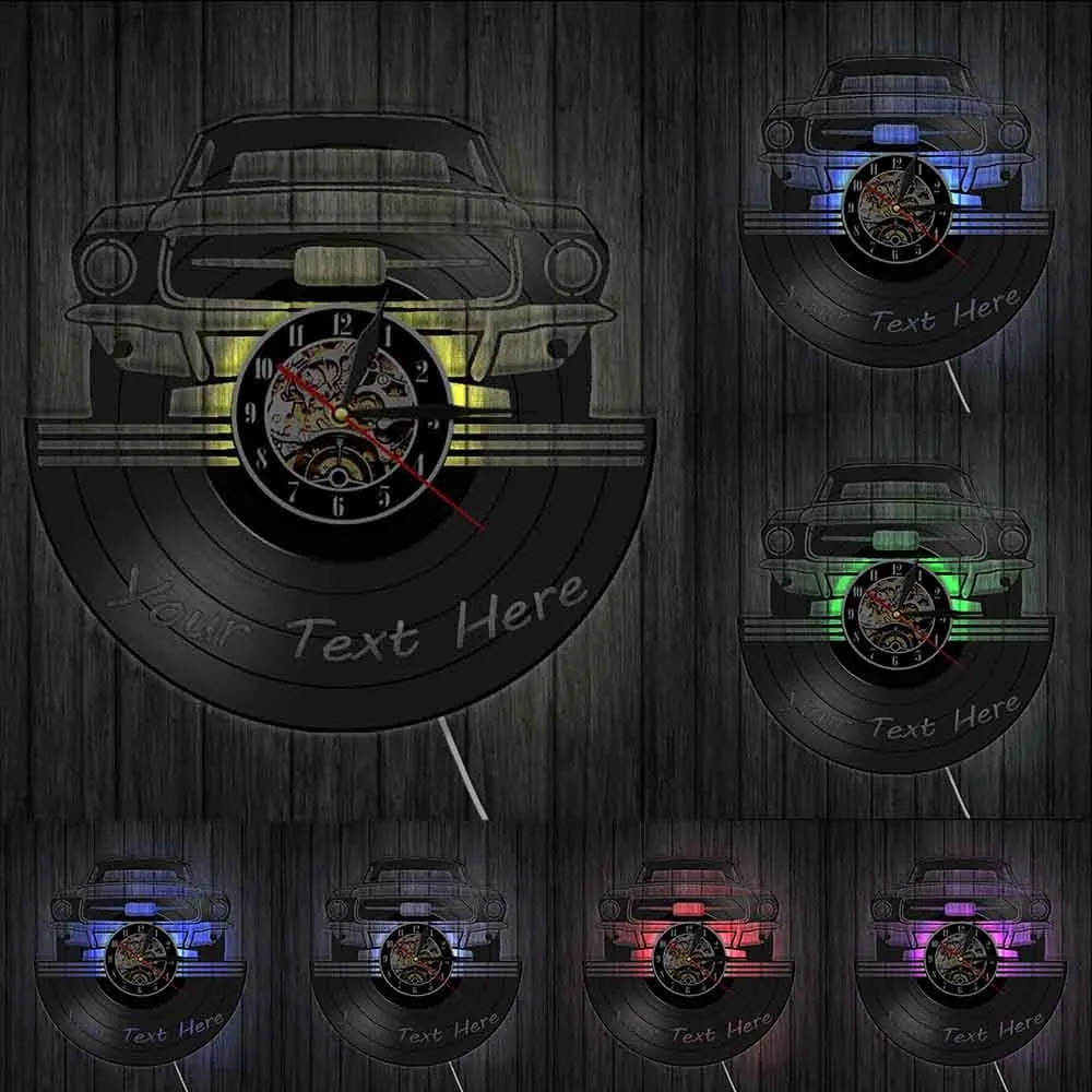 Auto Service Wall Art Garage Led Vinyl Record Wall Clock Custom your Name Number