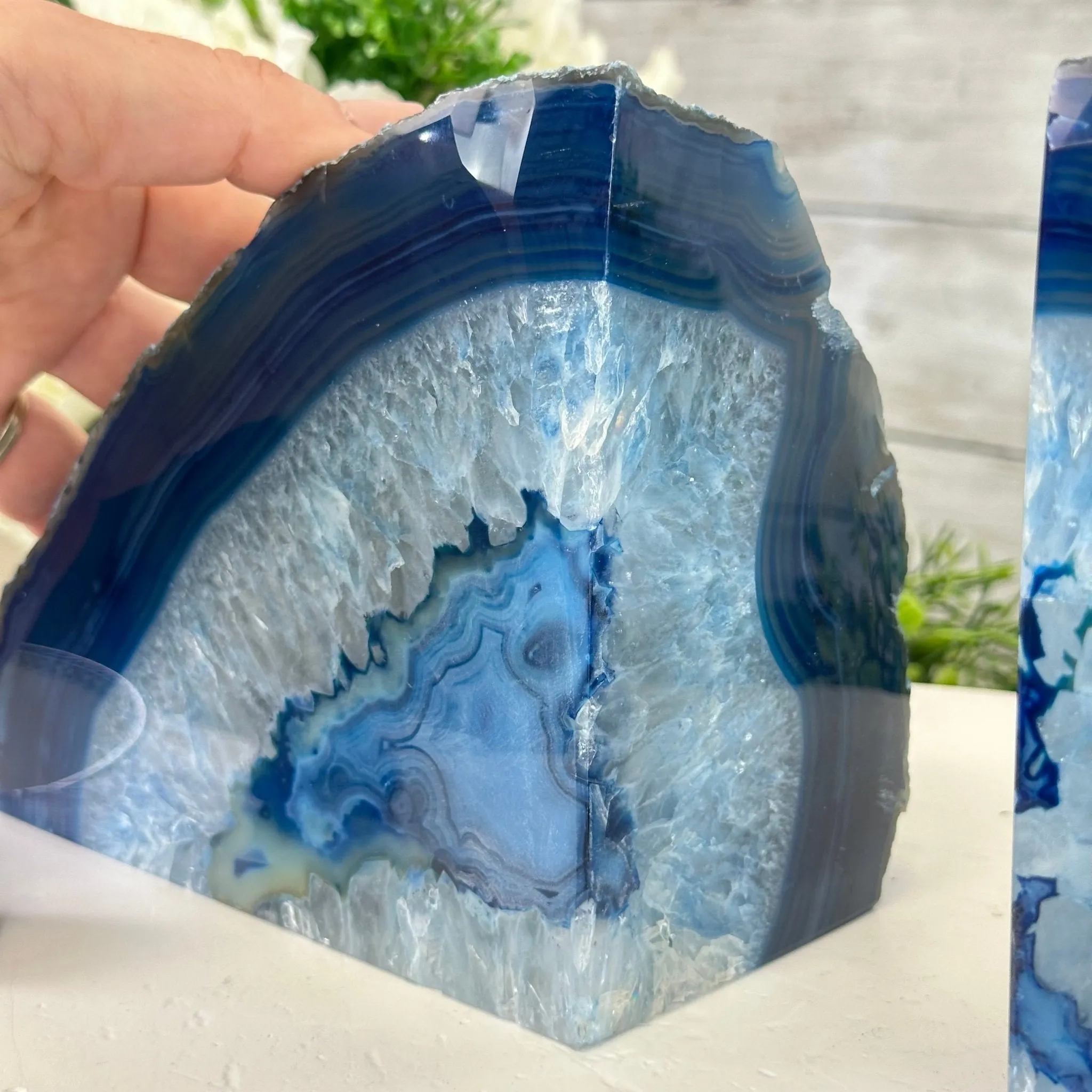 Blue Dyed Brazilian Agate Stone Bookends, 9.7 lbs & 5.5" Tall #5151BL-035