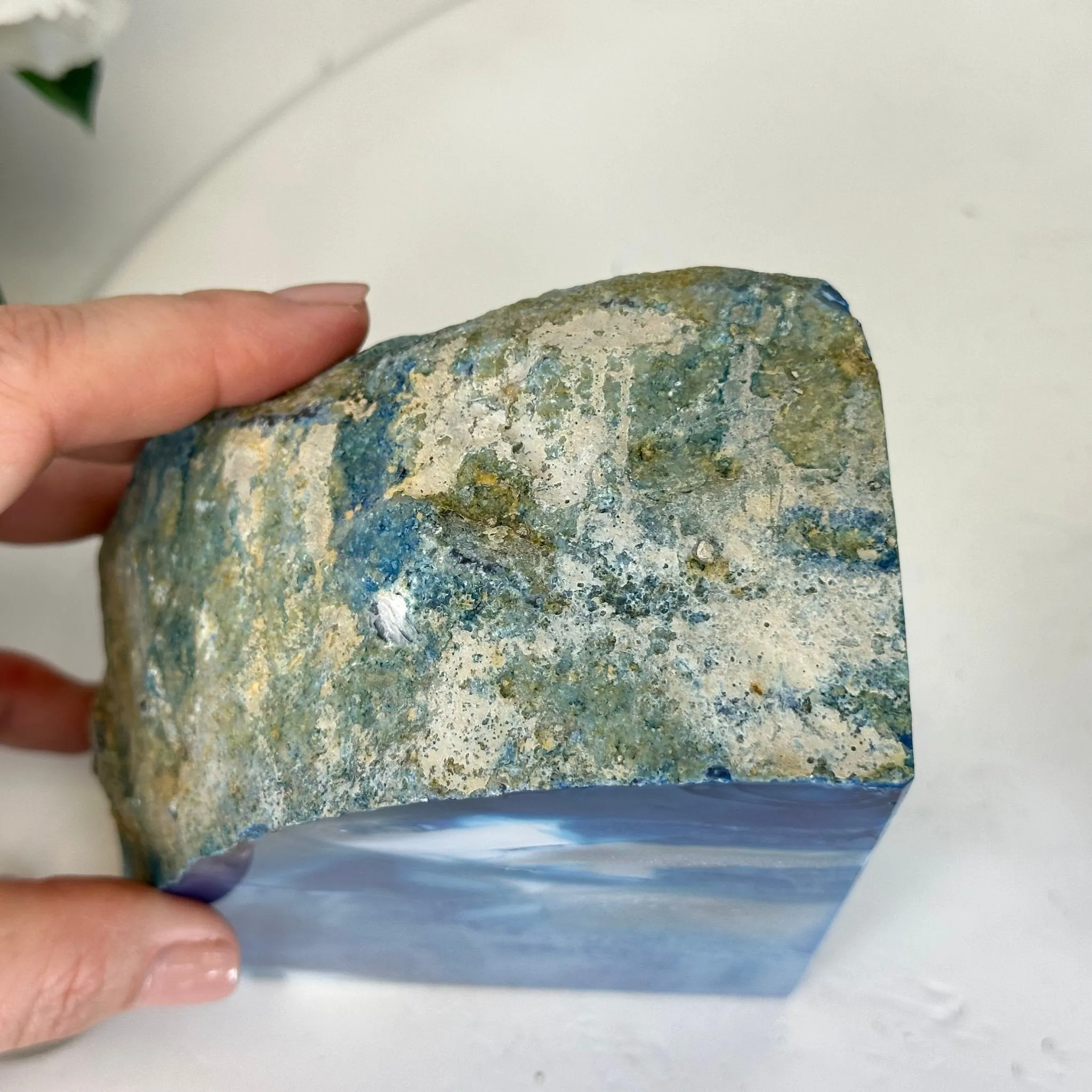 Blue Dyed Brazilian Agate Stone Bookends, 9.7 lbs & 5" tall #5151BL-041