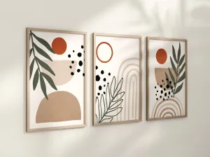 Boho Abstract Wall Art Prints, Boho Wall Decor Set of 3 Art Prints, Minimalist Wall Art, Beige, Green Terracotta, 046