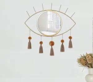 Bohofy Eye Mirror with Tassels for Room Decor Aesthetic | Wall Mirror for Bedroom, Bathroom, Living Room | Wall Decorative Items for Home Wall | Home Decoration Items for Living Room