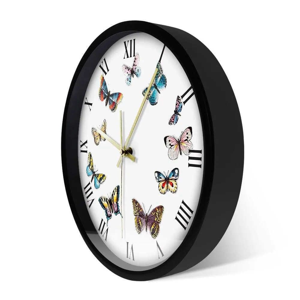 Colorful Butterflies with Roman Numerals Modern Wall Clock Bedroom Kitchen