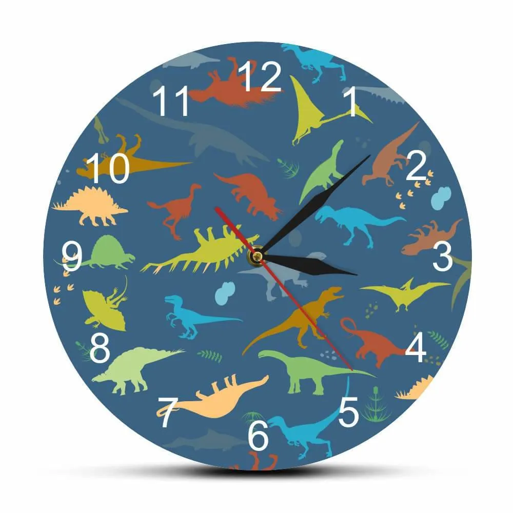 Colorful Dinosaur with Numbers Personalised Name Modern Wall Clock Jurassic
