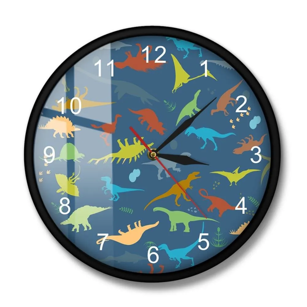Colorful Dinosaur with Numbers Personalised Name Modern Wall Clock Jurassic