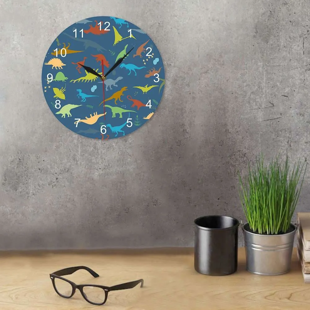 Colorful Dinosaur with Numbers Personalised Name Modern Wall Clock Jurassic