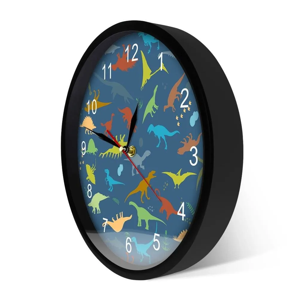 Colorful Dinosaur with Numbers Personalised Name Modern Wall Clock Jurassic