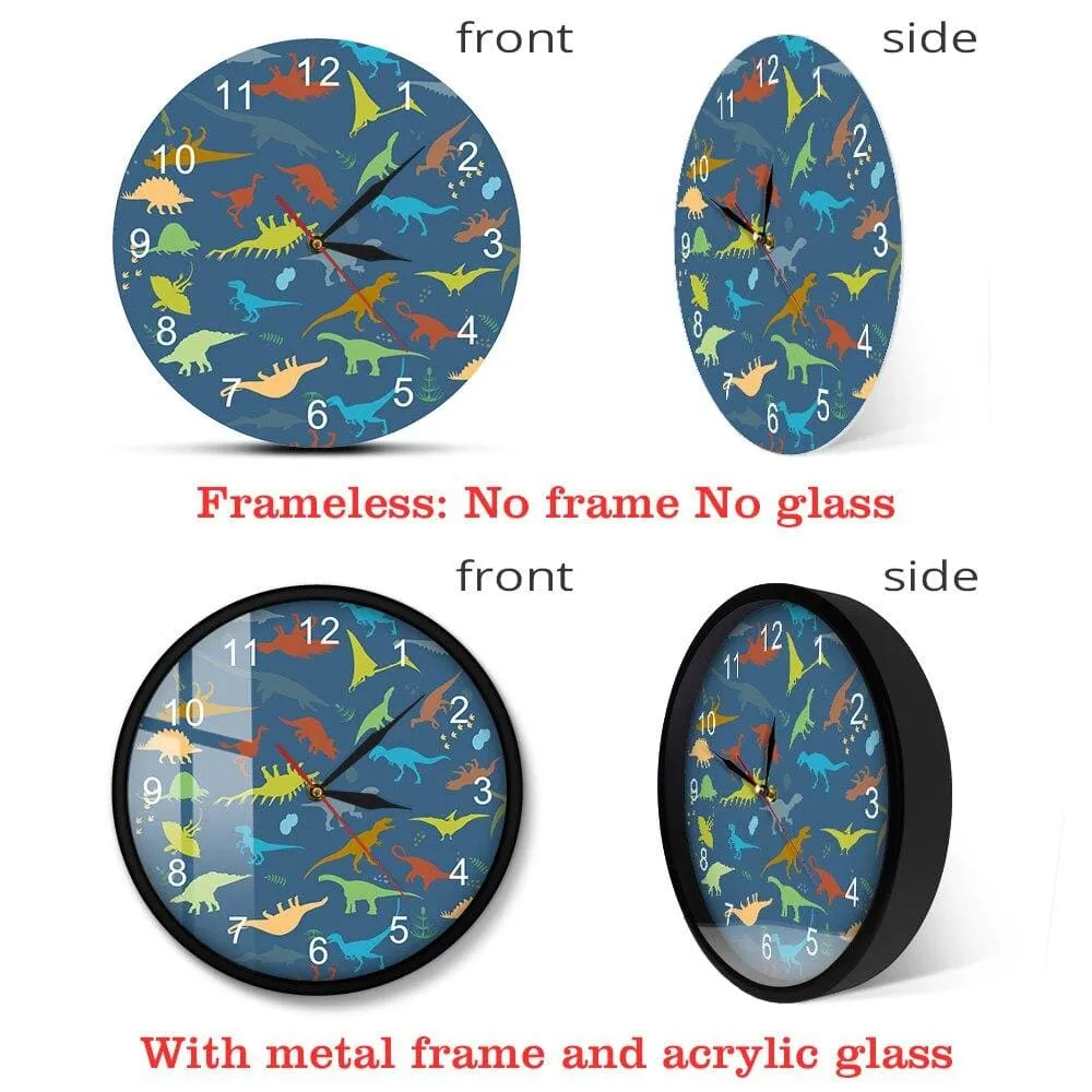 Colorful Dinosaur with Numbers Personalised Name Modern Wall Clock Jurassic