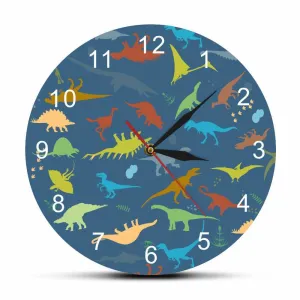 Colorful Dinosaur with Numbers Personalised Name Modern Wall Clock Jurassic