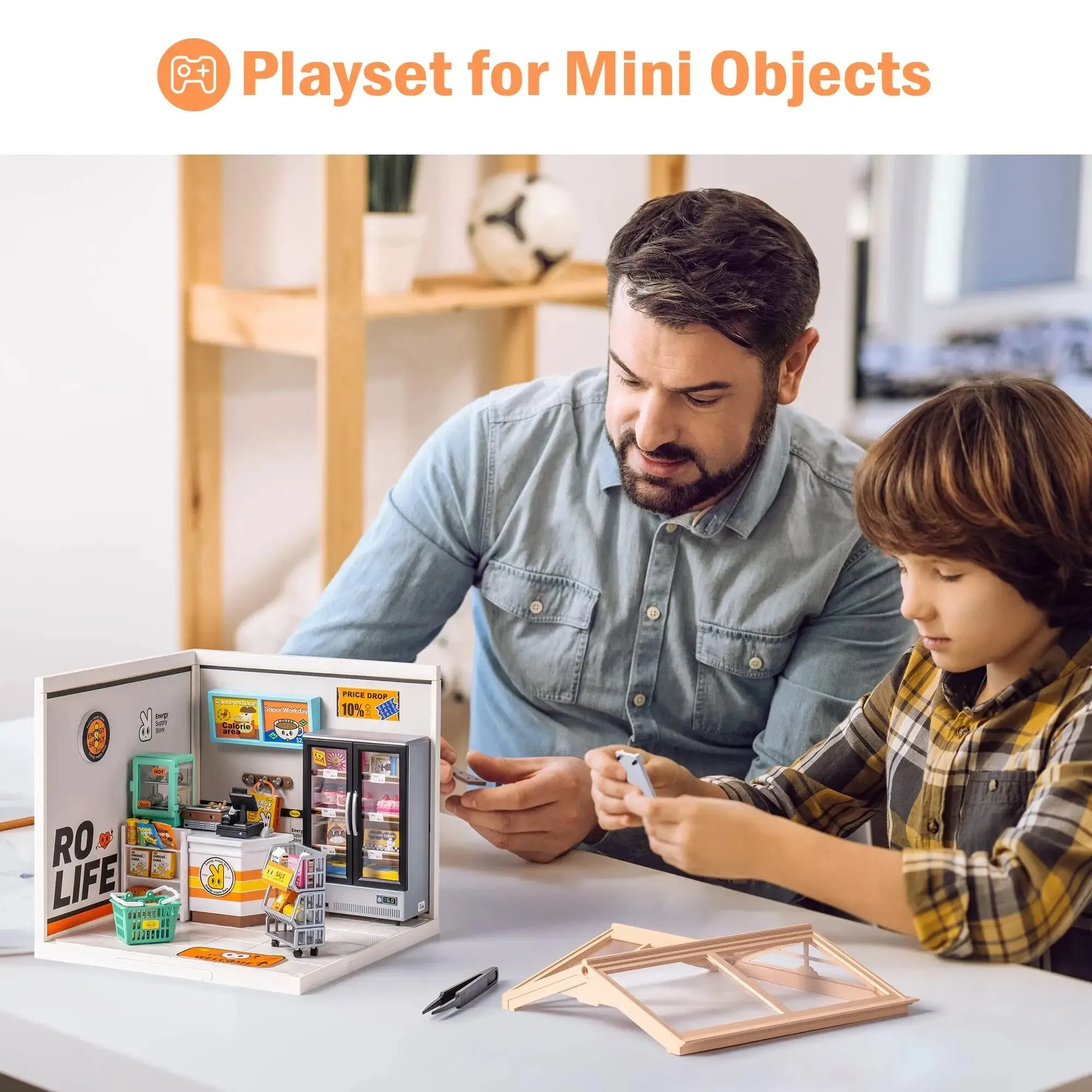 Create Plastic Diy Miniature House Cafe Energy Supply Store Funny Toys Building Block Sets for Kids