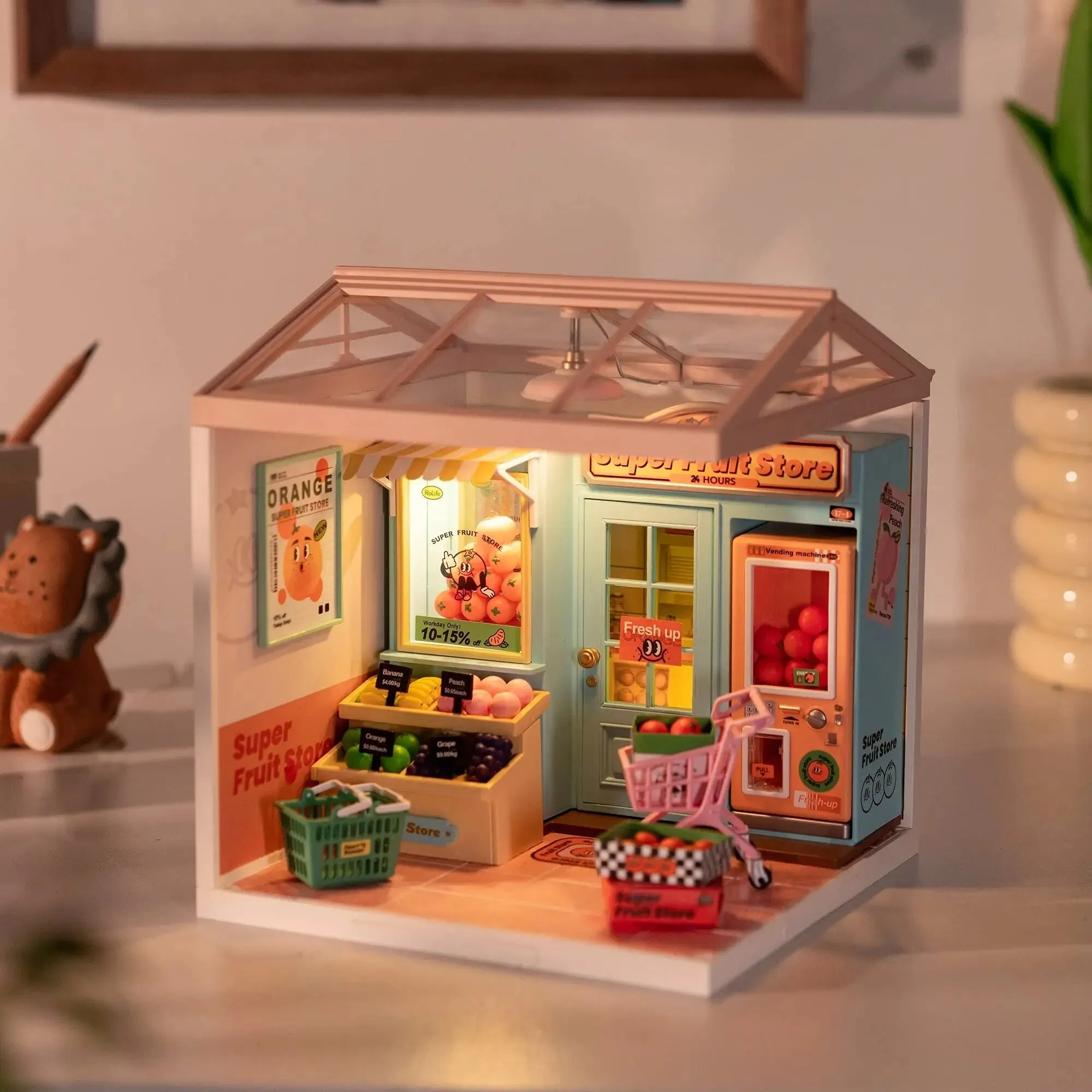 Create Plastic Diy Miniature House Cafe Energy Supply Store Funny Toys Building Block Sets for Kids