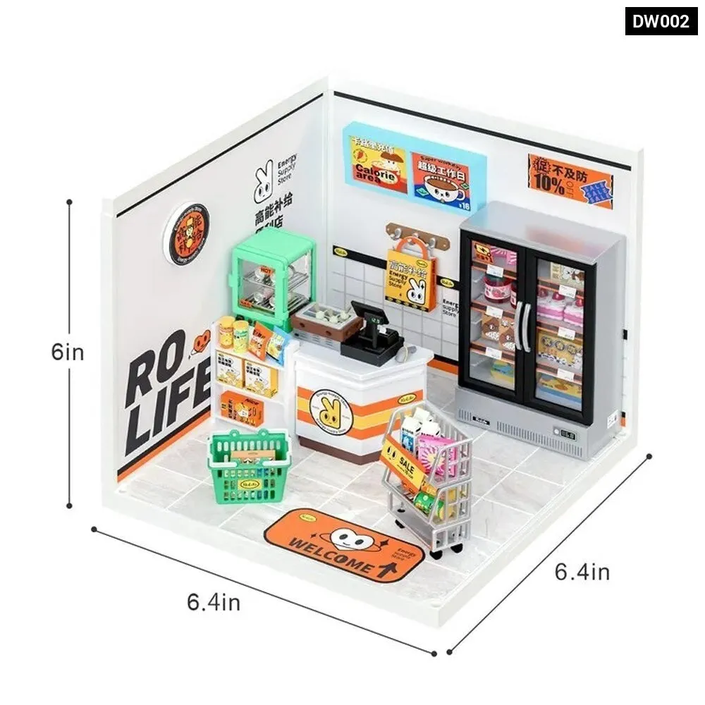 Create Plastic Diy Miniature House Cafe Energy Supply Store Funny Toys Building Block Sets for Kids