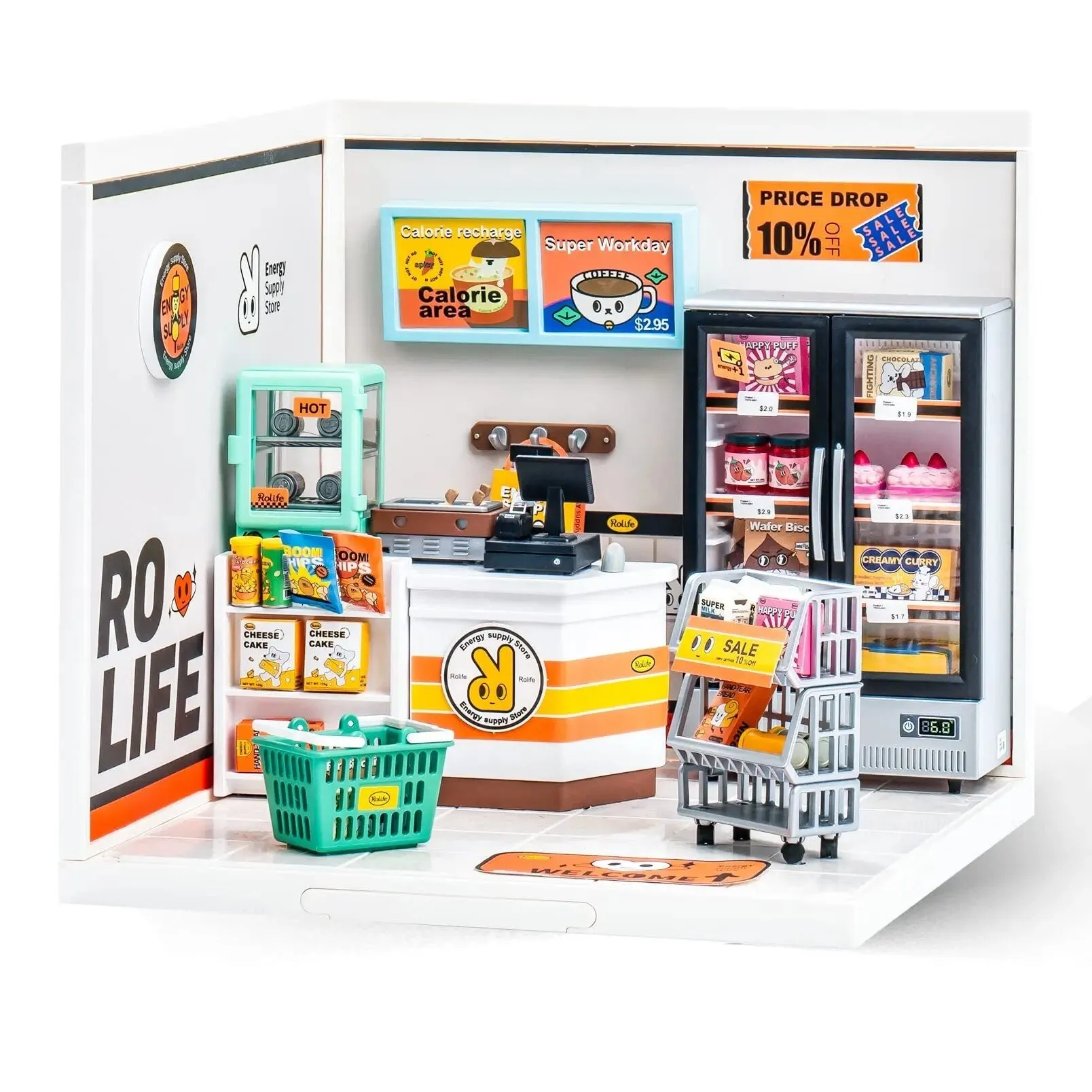 Create Plastic Diy Miniature House Cafe Energy Supply Store Funny Toys Building Block Sets for Kids