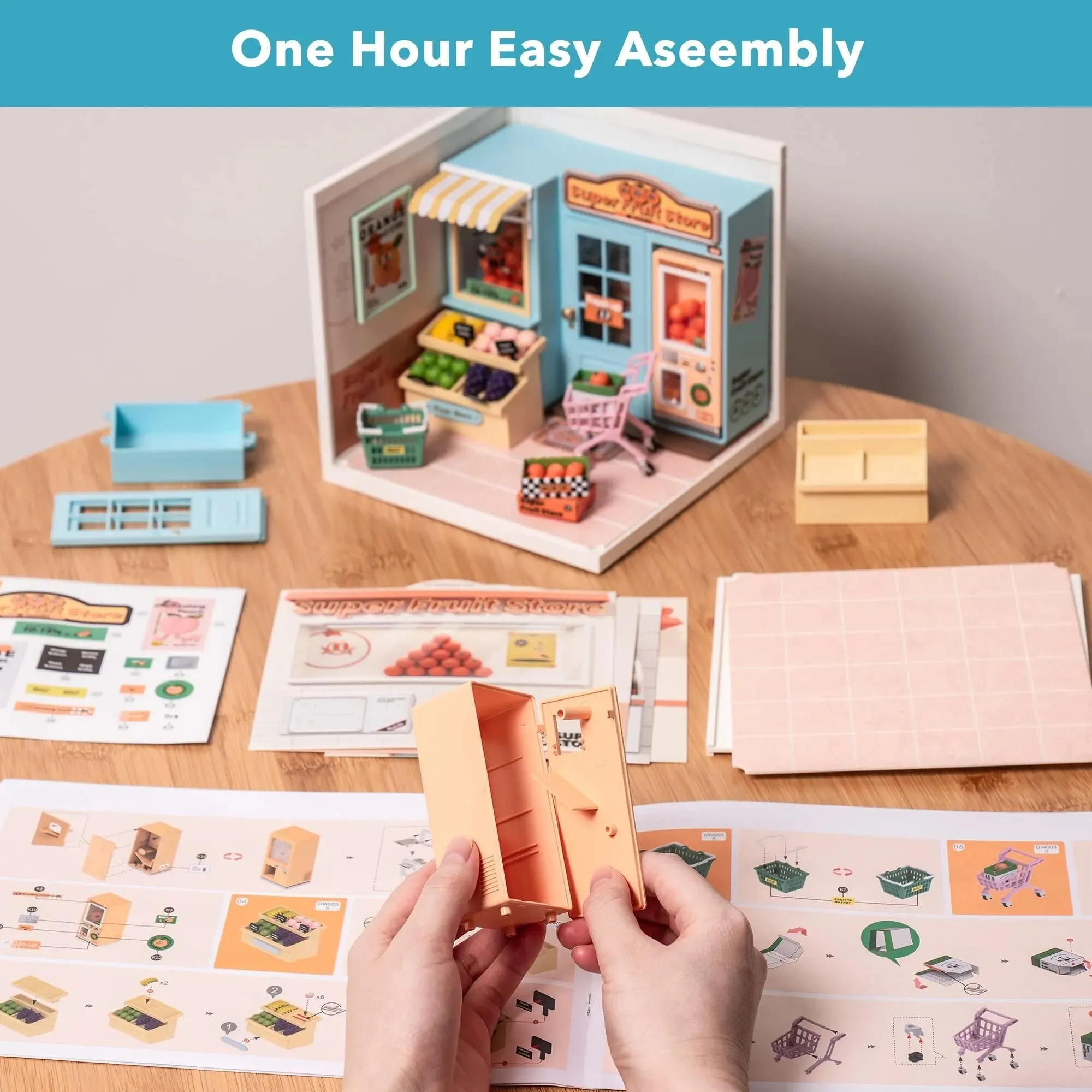 Create Plastic Diy Miniature House Cafe Energy Supply Store Funny Toys Building Block Sets for Kids