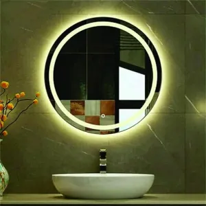 DAZZLIZE MIRROR led Mirror Round Design style Glass for Bathroom Mirror with 3 Color Light Wall Mounted Mirror with Front Light and wall Mirror with Touch Sensor and modern mirror and size (21x21).
