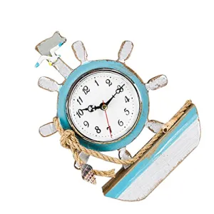 F FABOBJECTS® 1Pc Vintage Clock Desktop Ornament Unique Decorative Clock Mediterranean Style Wooden Boat Design Clock for Home Decor