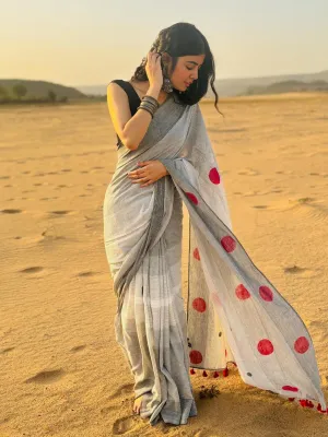 Geometry Grey Red Dots Saree