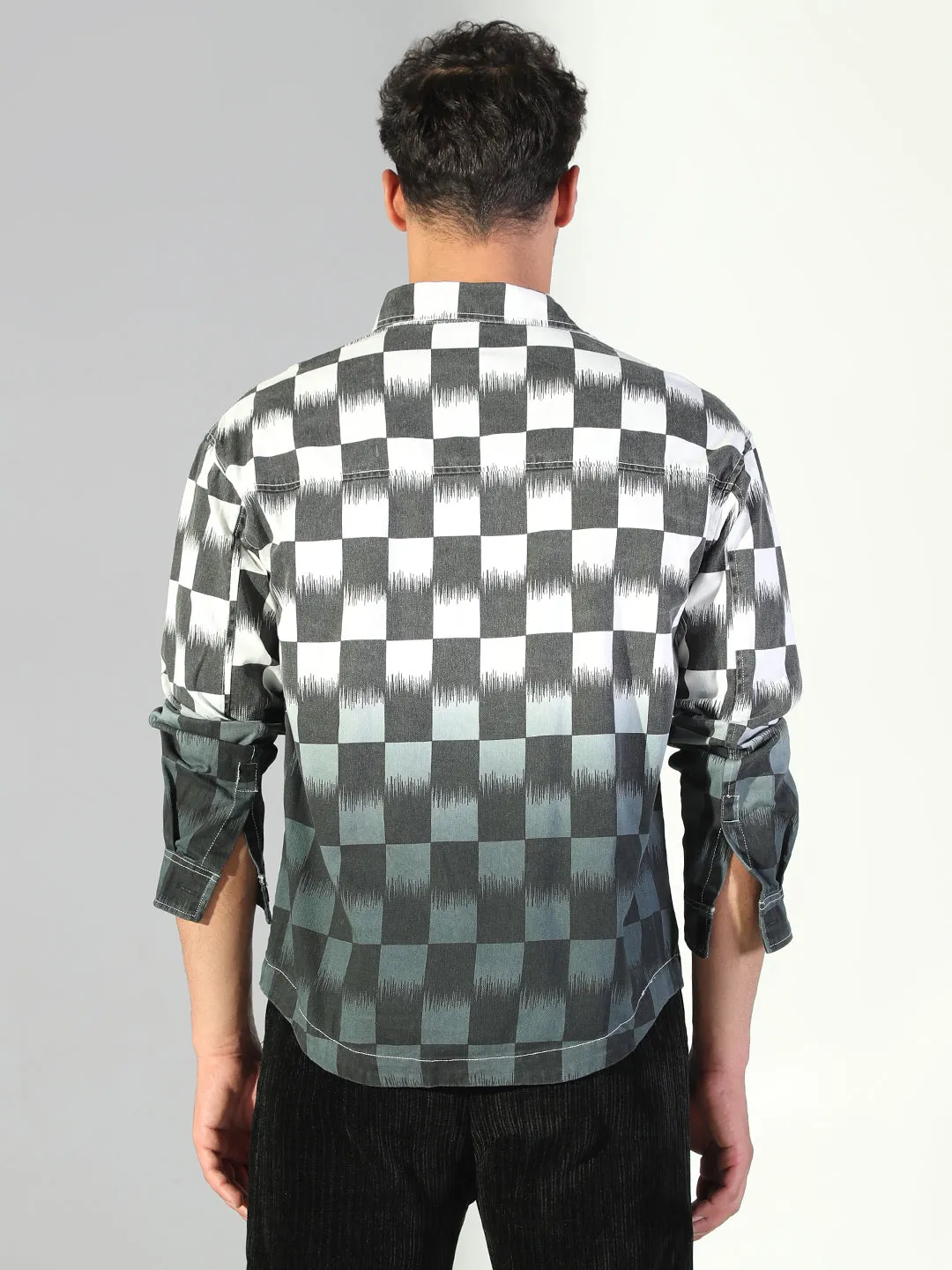 Men Geometric Grey & White Shacket