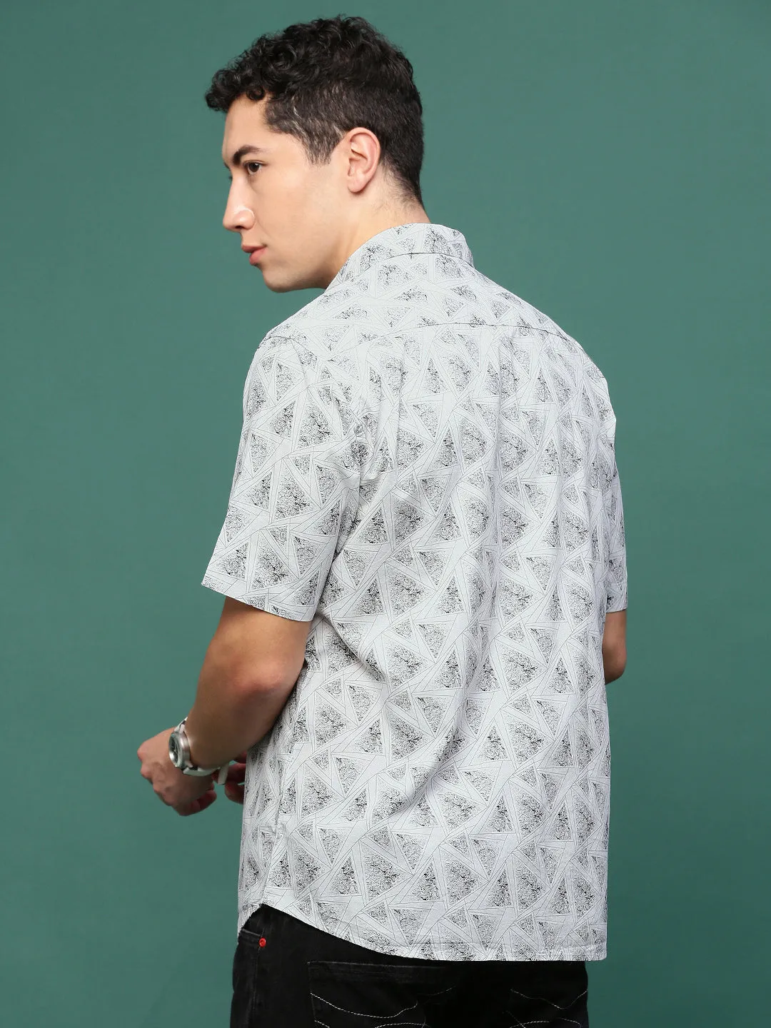 Men White Smart Slim Fit Opaque Printed Casual Shirt