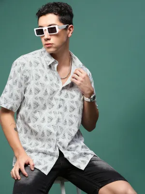 Men White Smart Slim Fit Opaque Printed Casual Shirt