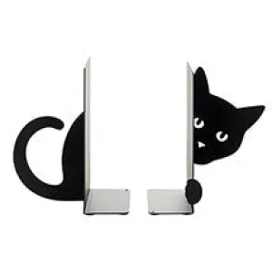 Metal Bookends - Black Hidden Cat by Balvi
