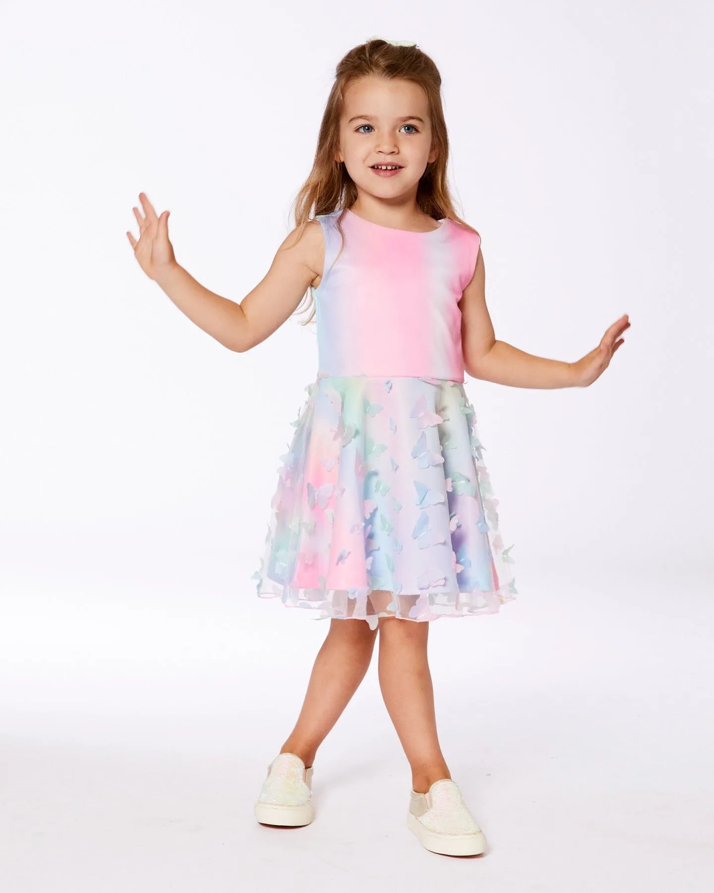 Milano Dress With Printed Mesh Skirt Multicolored With Butterflies