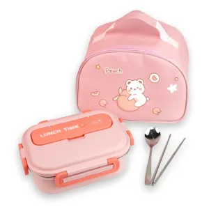 Pink Lunch Time 2 pcs Stainless Steel Kids Lunch Box with matching Lunch Bag