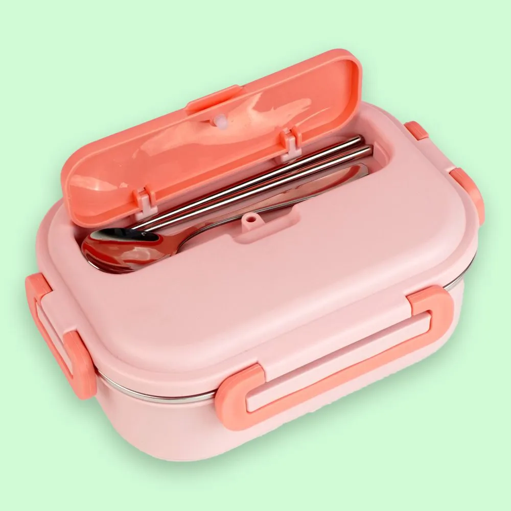 Pink Lunch Time 2 pcs Stainless Steel Kids Lunch Box with matching Lunch Bag