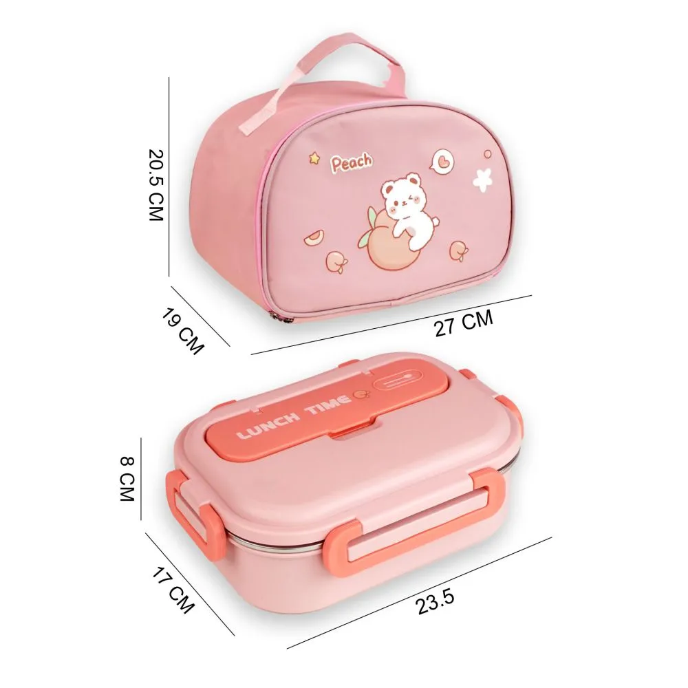 Pink Lunch Time 2 pcs Stainless Steel Kids Lunch Box with matching Lunch Bag