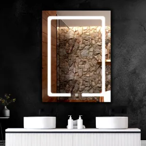 Rectangular LED Wall Mirror Decorative Interior Decor Mirror for Bathroom,Makeup Room and Wash Basin Mirror 3 LED Lights (Warm,White,Natural White) Size 18x24 Inch