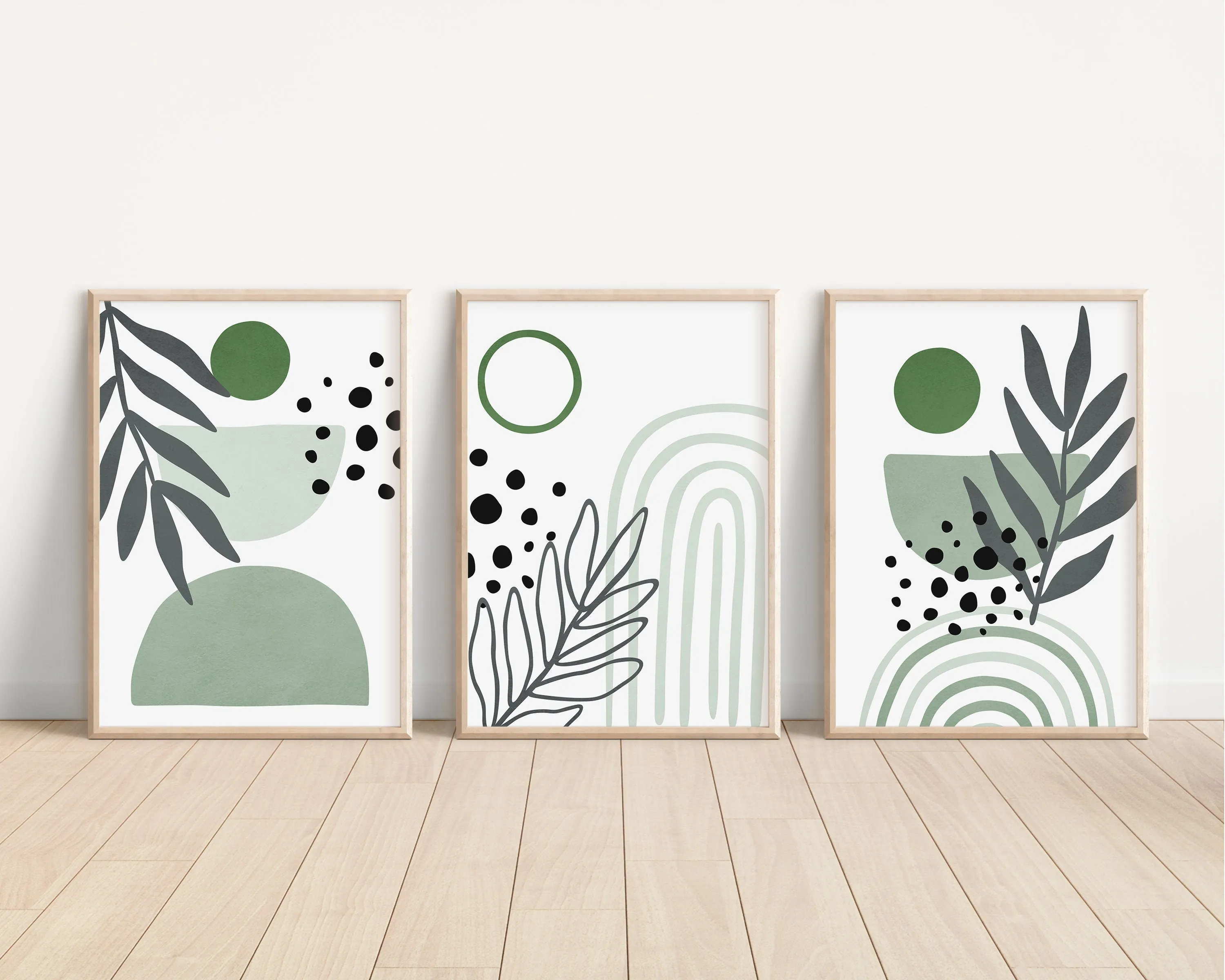 Set of 3 Boho Abstract Wall Sage Green Art Prints, Emerald Green, Greenery Boho Wall Decor Set of 3 Art Prints, Minimalist Wall Art