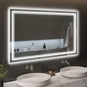 UNIQUE MIRROR Rectangular led Mirror with Three Led for Bedroom and Bathroom Three-color adjustable led mirror, light-controlled wash mirror, and anti-fog beauty mirror and size (24x30) inch W3.